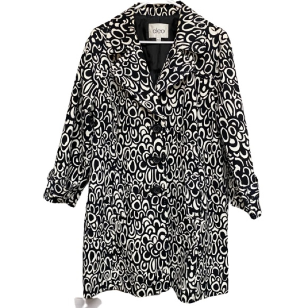 Cleo Cotton Blend Coat Jacket Black and White Lined Trench Coat XL‎ Women's